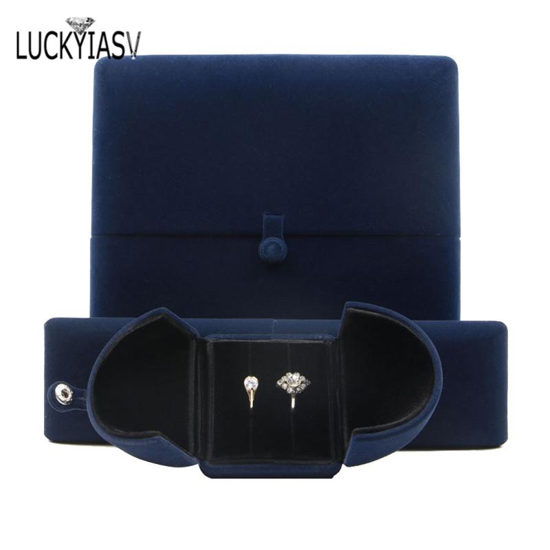 

Jewelry Pouches, Bags Box Dark Blue Double Open Ring Pendant Earrings Necklace Valentine's Day Birthday Surprise Gift For