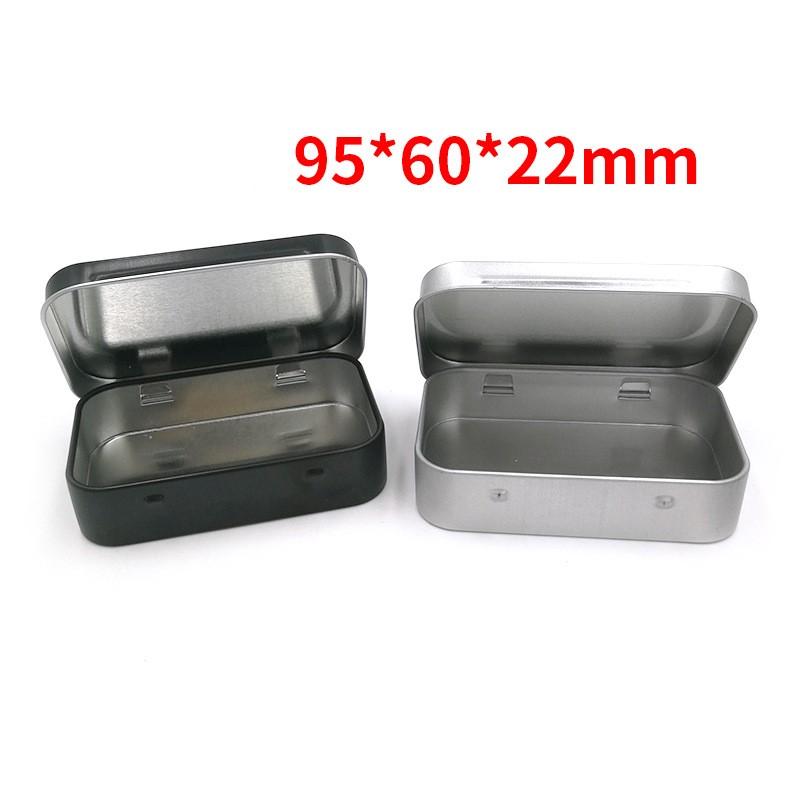 

Small Rectangle Tin Boxes Flip Cover Iron 95x60x21mm Black Silvery Color Cases Mint Cigarette Gift Packing Caskets Durable 1 5jsa G2, As show