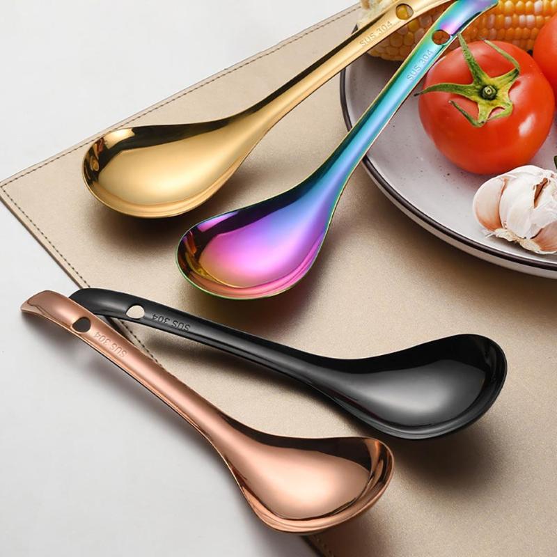 

Colourful High Quality Durable Stainless Steel Thicken Handle Shiny Dinner Soup Spoon Home Restaurant Kitchen Tableware tools