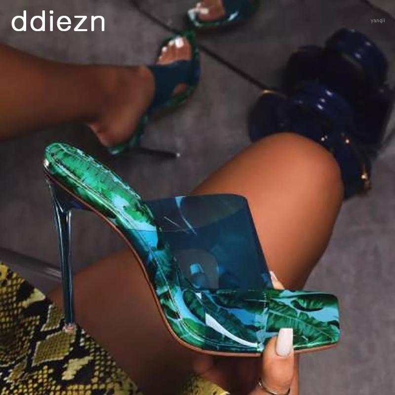 

2020 New Women Pumps Square Toe Ladies Outside Slippers Summer Thin High Heels Female Flip Flops Fashion PVC Woman Party Shoes1, Rosy red