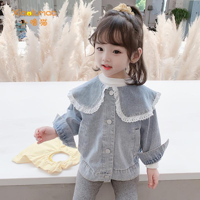 

Denim Jacket Girl New Lace Collar Children's Clothing With Packet Solid Color Spring Autumn Jackets For Girls 3 To 8 Years Old, D23603-lql1016blue
