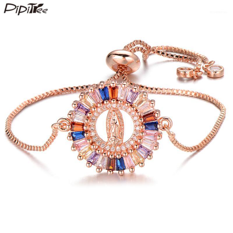 

Pipitree Shiny Princess Cut Cubic Zirconia Crystal Bracelet Femme Round Charm Virgin Mary Bracelet Women Lady Jewelry Adjustable1