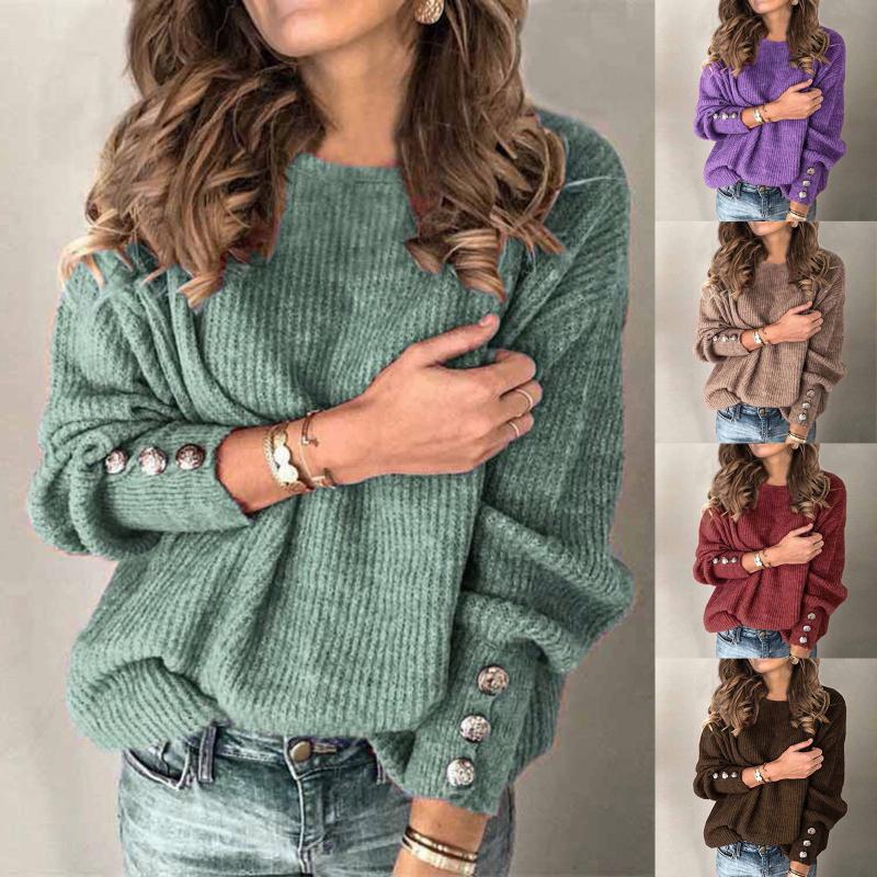 

Women's Fashion Solid Color Pullover Round Neck Warm Long Sleeve Sweater, Khaki