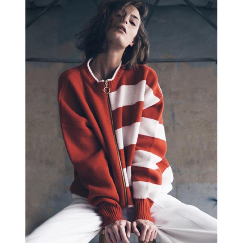 

Vintage Striped Knitted Cardigan Sweaters Women 2020 All-match Long Sleeve Zipper Loose Cardigan Chic Streetwear Sweater Coat, Red