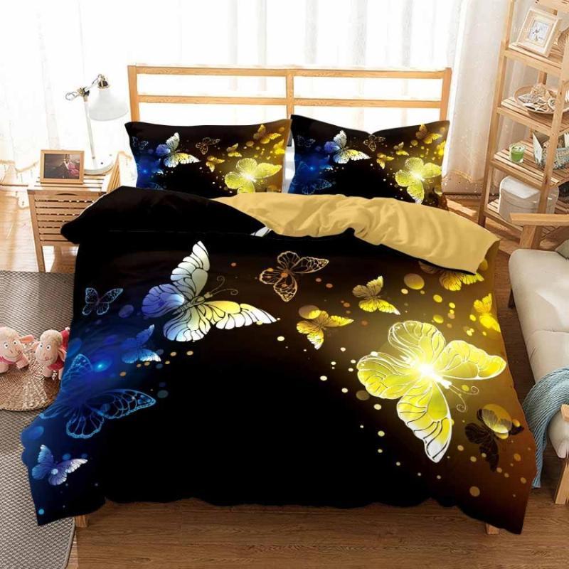 

Glowing Butterflies Bedding Sets 3D Luxury Colorful Duvet Cover Bedding Set Flying Butterfly Flower Bedclothes Home Textiles1, As picture
