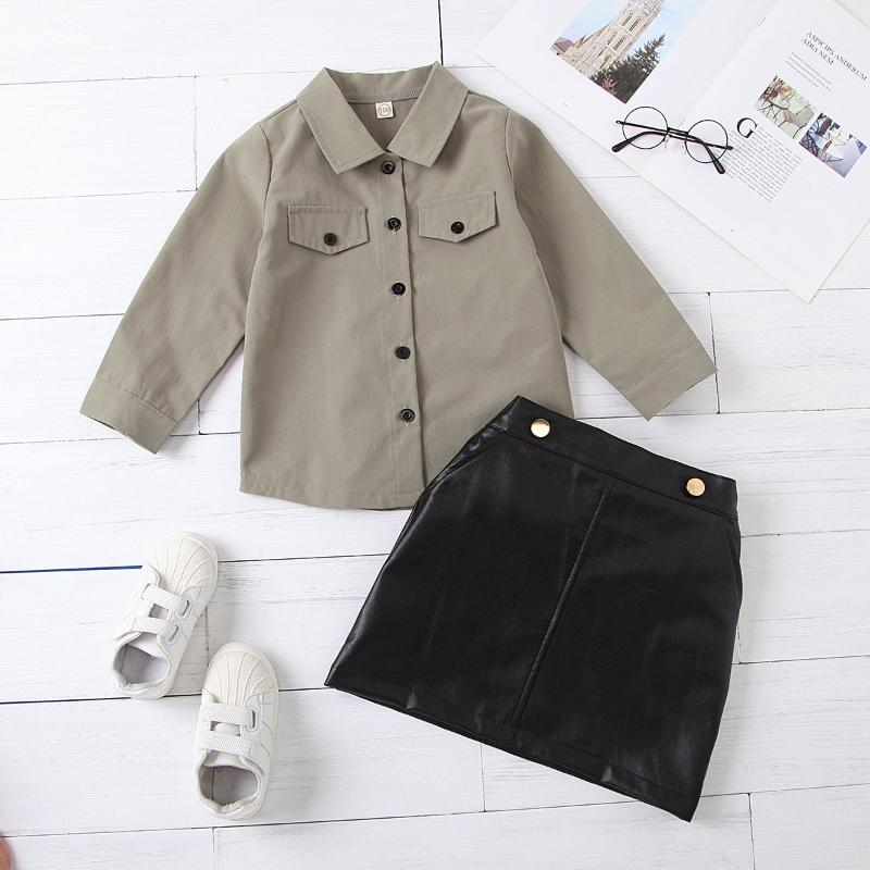 

Spring Girl Set Long Sleeve Shirt + Black Skirt Suits for Kids Fashion Girls Clothing, Gray