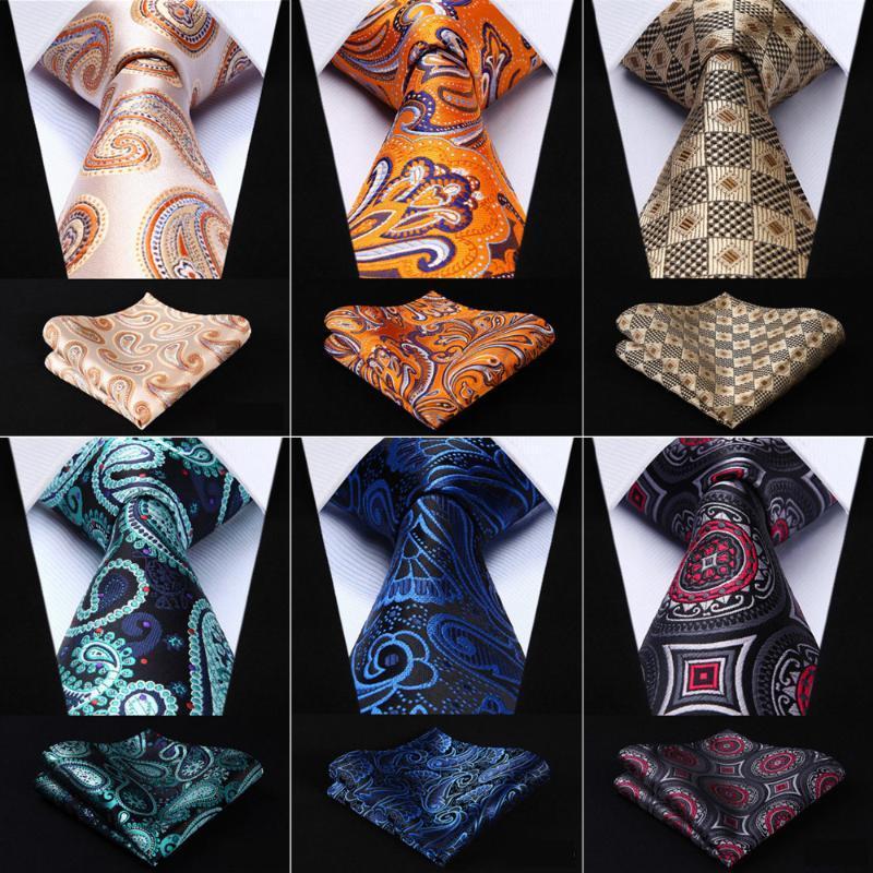 

Men Tie Pocket Square Classic Party Wedding Paisley 3.4" Silk Fashion Mens Extra Long Tie XL Necktie Handkerchief Set #C01, Blue;purple