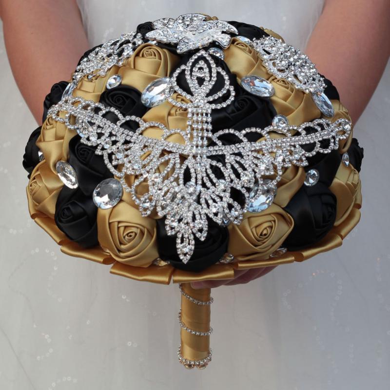 

Decorative Flowers & Wreaths Luxury Diameter 15/18/21/24CM Wedding Bouquet Bridal Bridesmaid Bouquets Black Gold Ribbon Rose Brooches Bride, Diameter 15cm