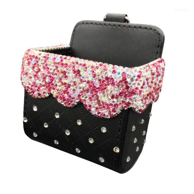

PU Leather Car Storage Box Crystal Diamond Auto Vent Mount Holder Glassess Case Rhinestones Mobile Phone Bag Pouch Car-Styling1