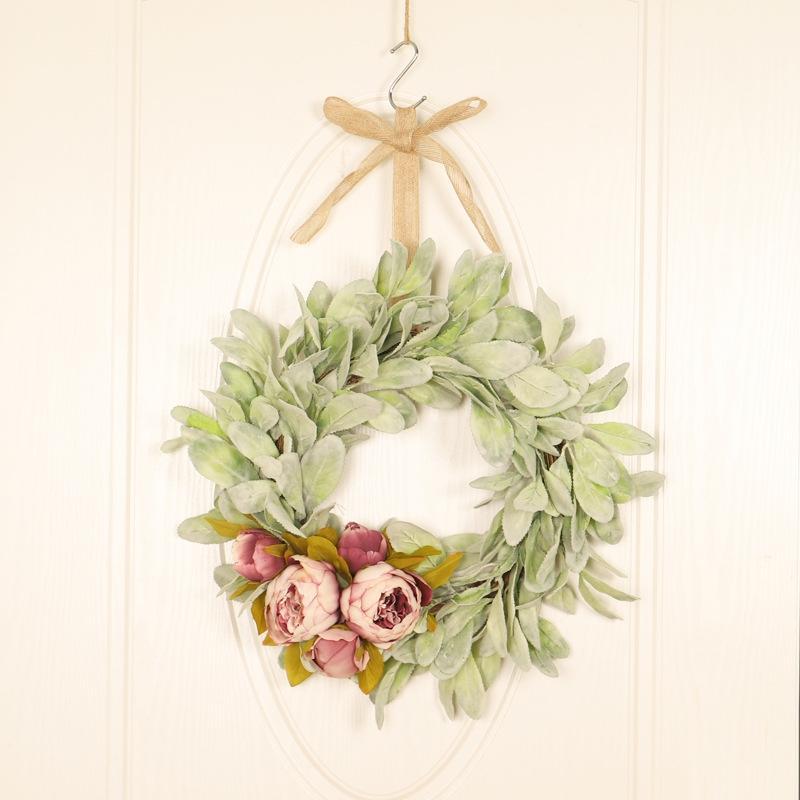 

Flocking Leaf Peony Wreath Ribbon Bowknot Simulation Plant Wreath Halloween Thanksgiving Christmas Wall Hanging Decoration1
