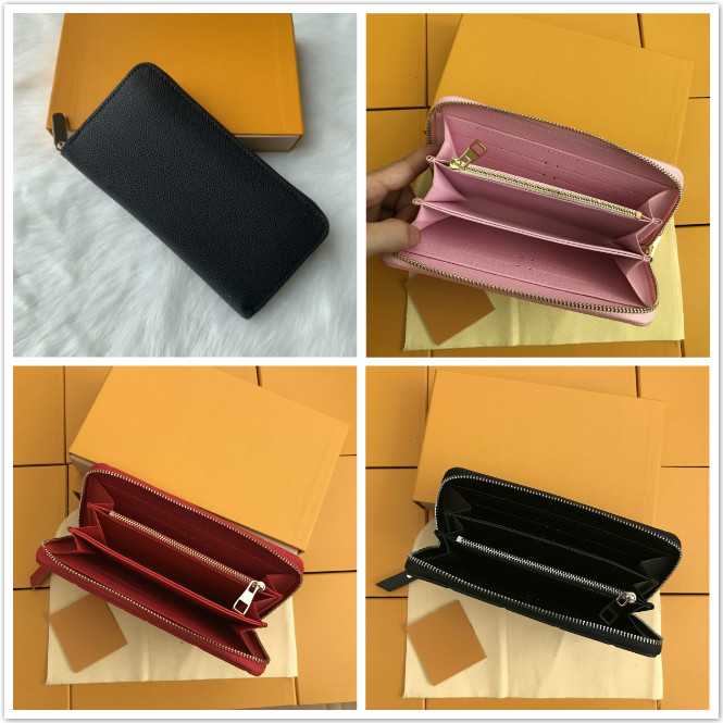 

ZIPPY WALLET Wholesale 3 colors famous brand fashion single zipper designer men women leather wallet lady ladies long purse with orange box, Red