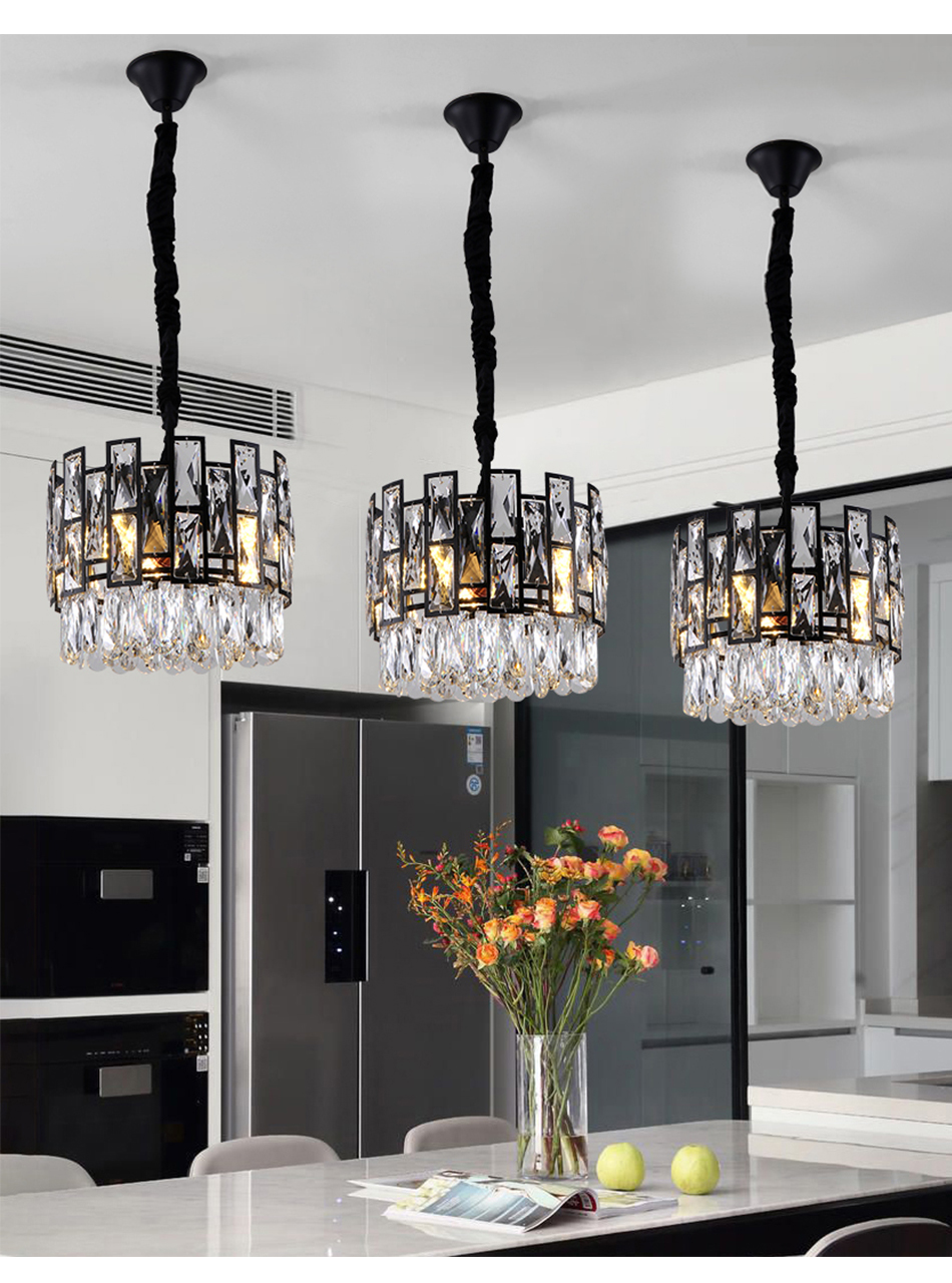 

Modern black chandelier lighting for dining room luxury kitchen island crystal chain chandeliers home decoration cristal lustres