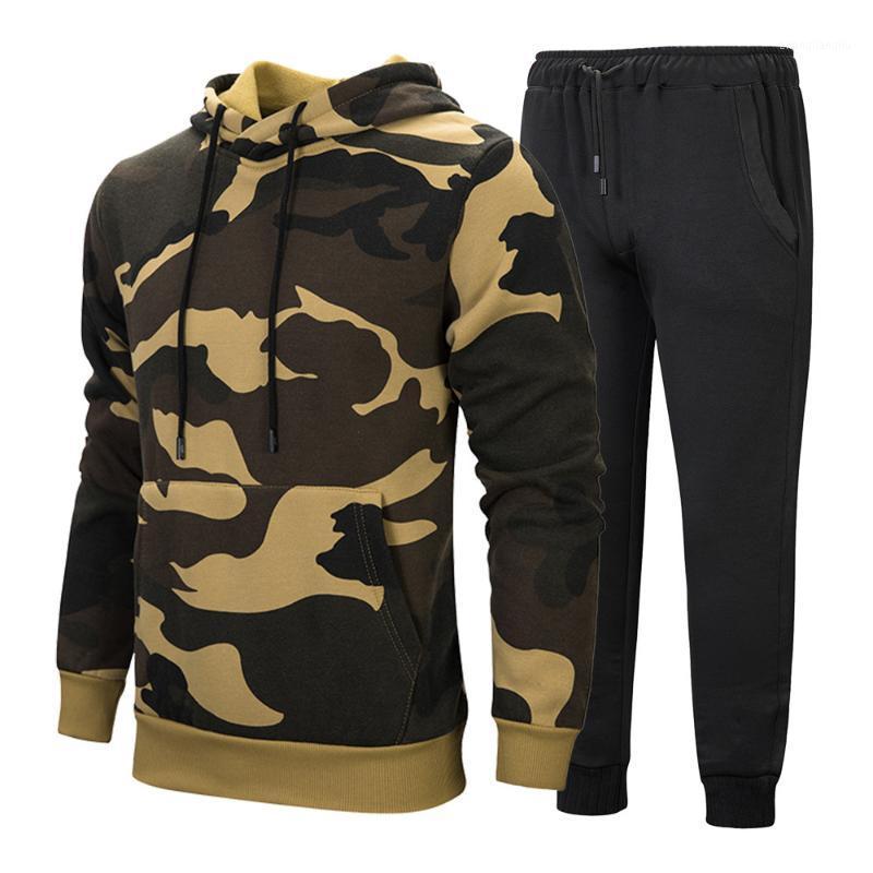 

Autumn Winter Men' Pullover Hoodies + Pants Tracksuit Male Youth Hooded Casual Camouflage Sportswear 2 Piece Sports Suits1, Army green