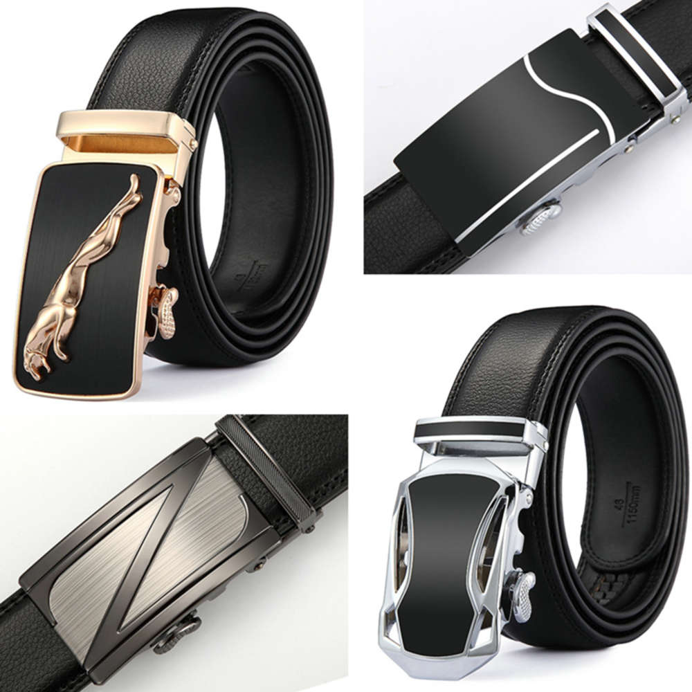 

Taobao men's leather belt automatic buckle belt, Black