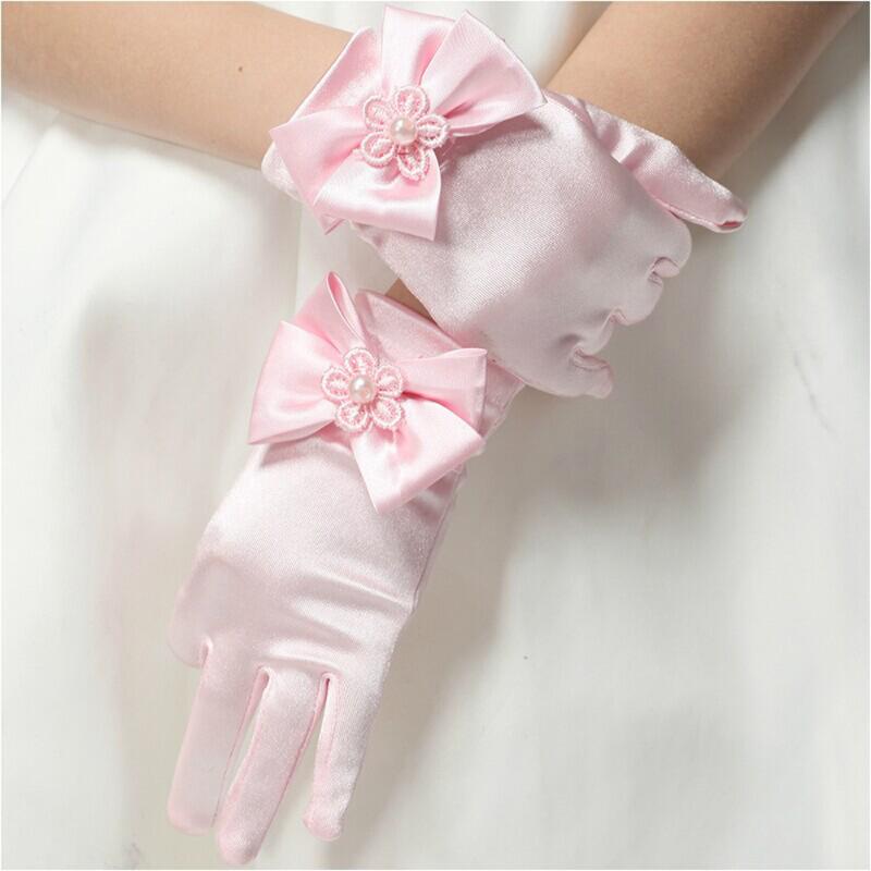 

KEAIYOUHUO Children Princess Dress Gloves Ladies Gloves Short Baby Children Dress For Girl Wedding Flower Girl Bow, White