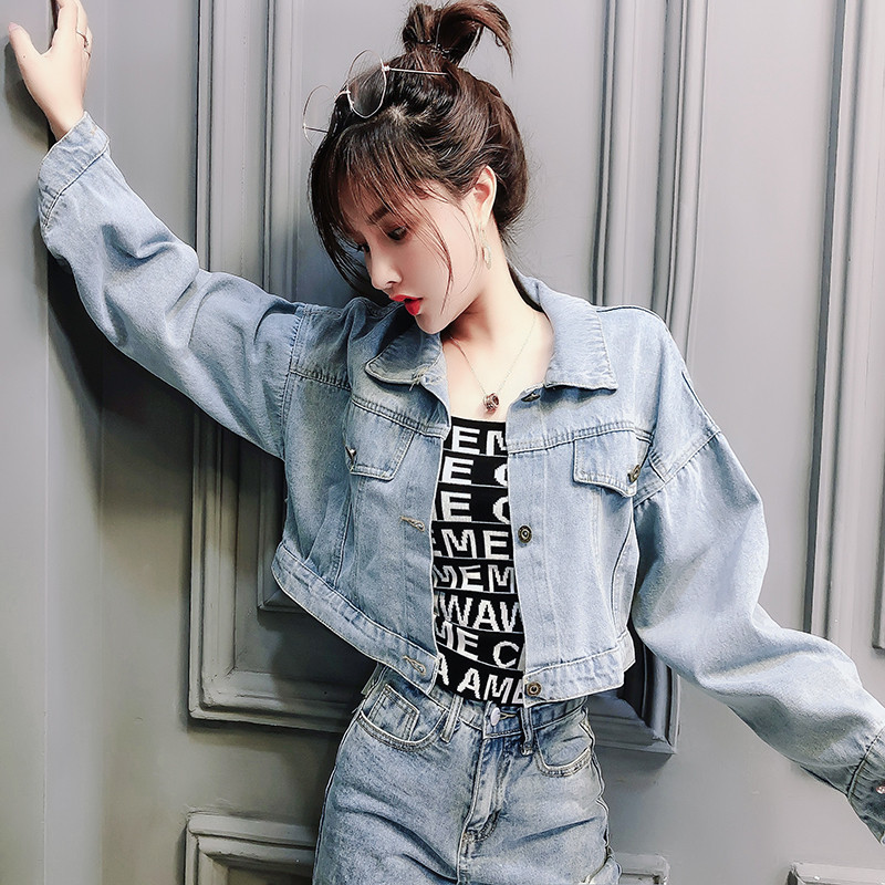 

2021 Fashions Blingbling Sequins Jackets New Spring Fall Thin Female Street Style Short Sleeves Long Denim Jacket SI0B, Blue
