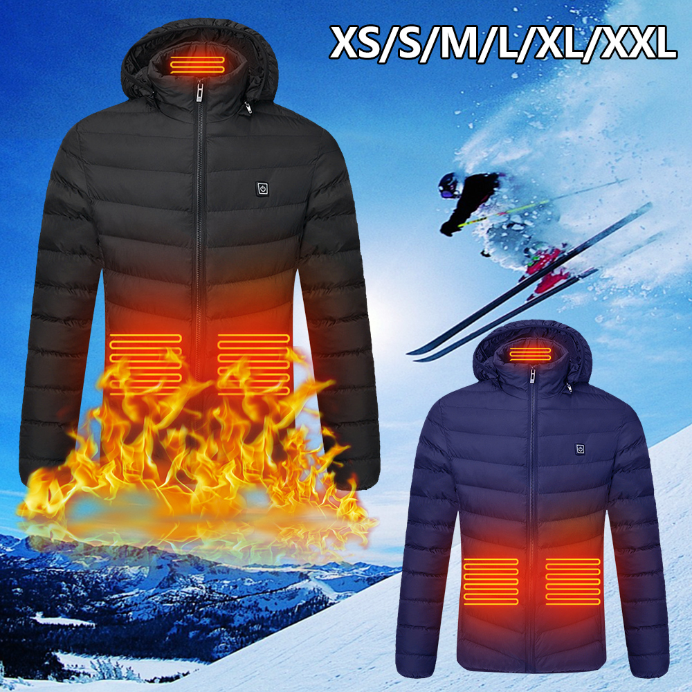 Unisex Heated Jackets USB Electric heating jacket heating plate outdoor sports coat winter coat with cap Black Hooded Jackets 201118