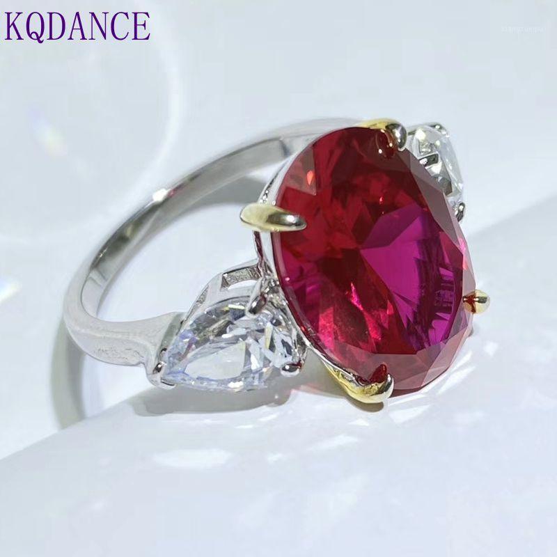 

Cluster Rings Luxury 925 Sterling Silver Synthetic Diamond Gemstone Ruby Ring Wedding Engagement Gifts For Women Fine Jewelry Wholesale, Golden;silver