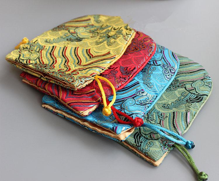 

Seawater Small Drawstring Pouches Gift Bags for Jewelry Silk Pouch Chinese Brocade Bag with Lining 3 size choose 2pcs/lot