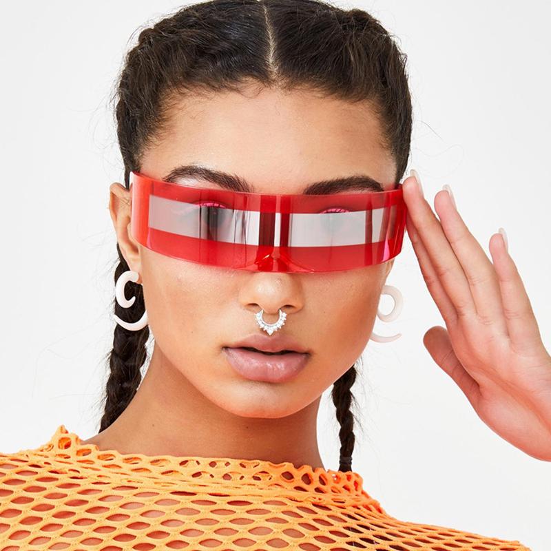 

Cool Siamese Futuristic Wrap Around Monob Costume Sunglasses Designer Mask Novelty Glasses Purple Blue Goggle