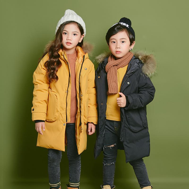 

The New 2020 Down Jacket For Boys And Girls With Large Fur Collar And Medium Length Jacket For Children, Black