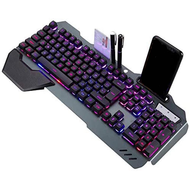 

Wired Mechanical Keyboard Ergonomic Keyboard with RGB Backlight Phone Holder Gaming Keyboard-Black