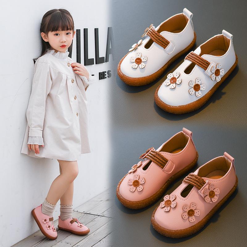 

2021 New Cute Baby Girl Shoes Fashion Pink Princess Flower Dress Shoes PU Leather Toddler Flat School Prom Soft