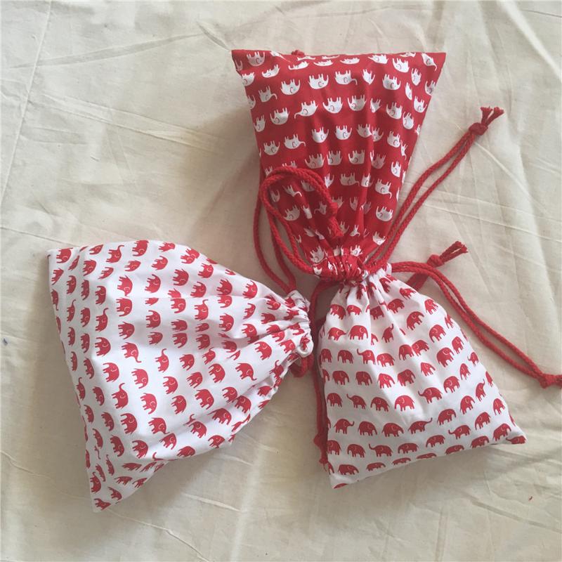 

1pc Handmade Cotton Twill Drawstring Multi-purpose Storage Bag Party Gift Bag Print Mini Elephant 8630a