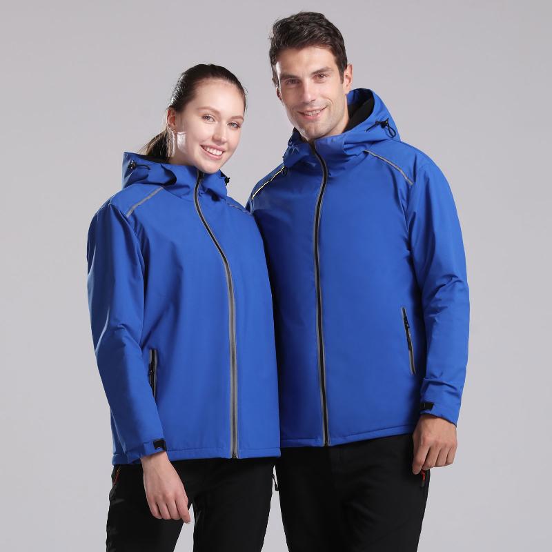 

Men Women Winter Outdoor Jackets Reflective Windbreaker Waterproof Hooded Coat with Warm Fleece for Skiing Climbing Traveling, Black