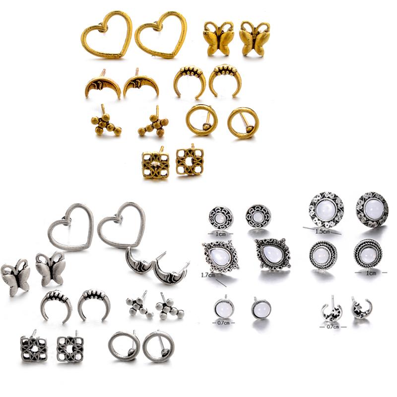 

6Pairs/Set Fashion Opal Crystal Moon Earrings Women Ear Stud Jewelry Wedding Party