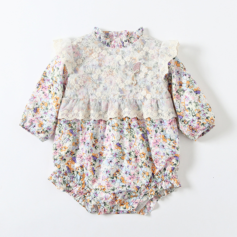 

2021 New Clothing Cotton Floral Print Lace Kids Bodysuits Japan Style Baby Girls Clothes 0-18m Kcdb, Multi