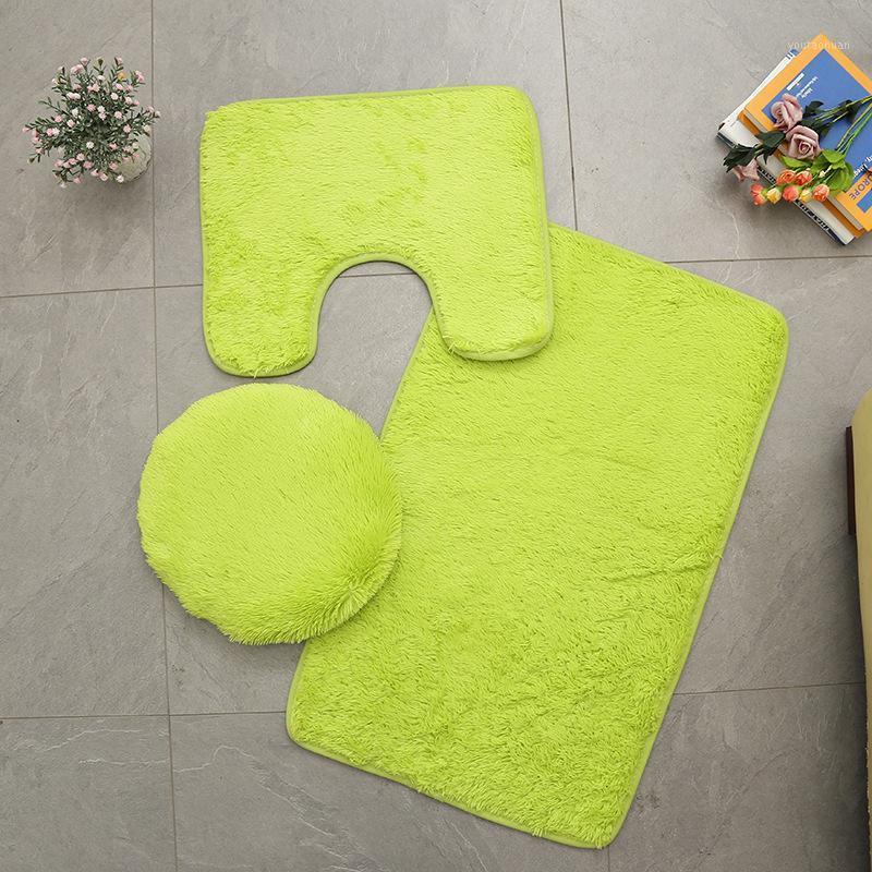 

Shaggy Absorbent Bathroom Carpet Pedestal Rug Toilet Lid Cover tapis salle de bain Anti-slip Toilet Bath Mats Set Coral Fleece1