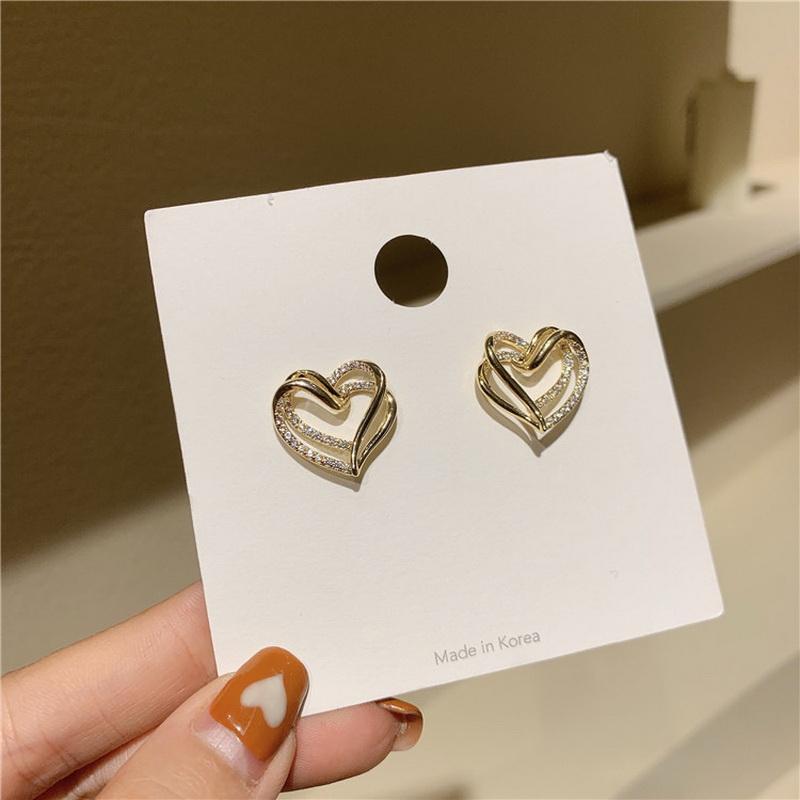 

Korean Double layer Crystal Love Heart Earrings Gold Color Cute Elegant Women's Earrings Fashion Jewelry Gift