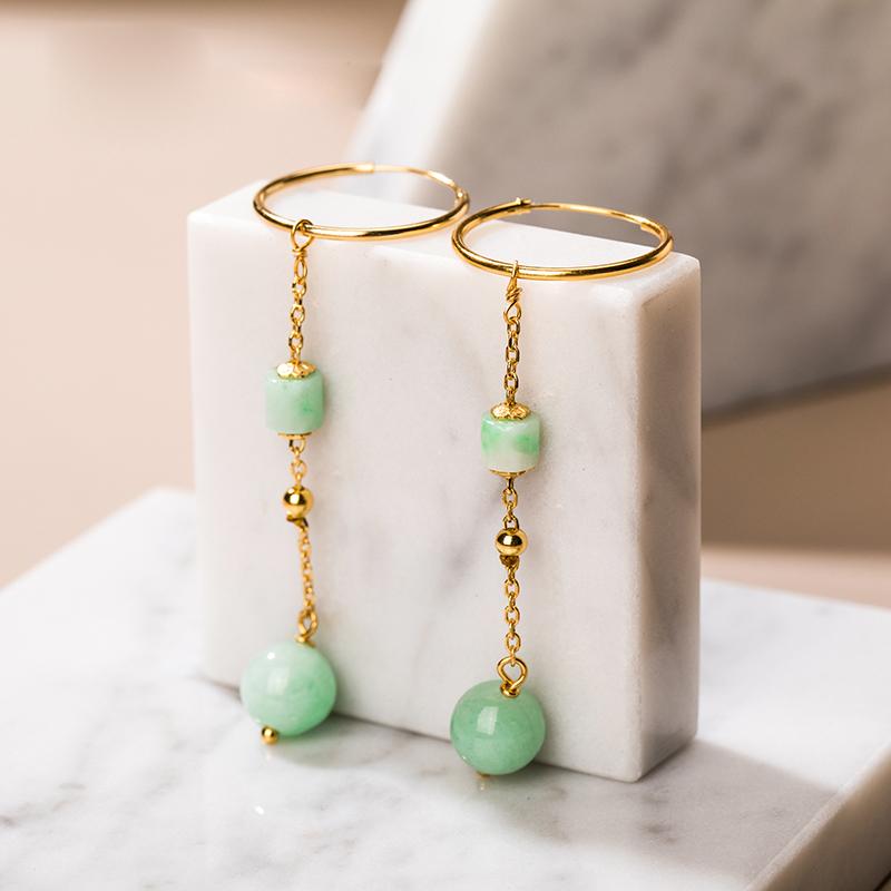 

SA SILVERAGE Drop Earring Women Jewelry S925 Jade Earrings Female High-quality Long Natural Jade Beads Earrings