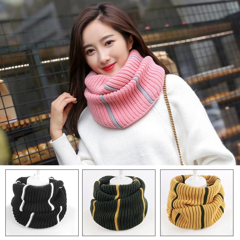 

Scarves Winter Scarf Women Knitted Circle Neck Scarfs All-match Warm Striped Wool Students Girls Autumn Casual Fashion