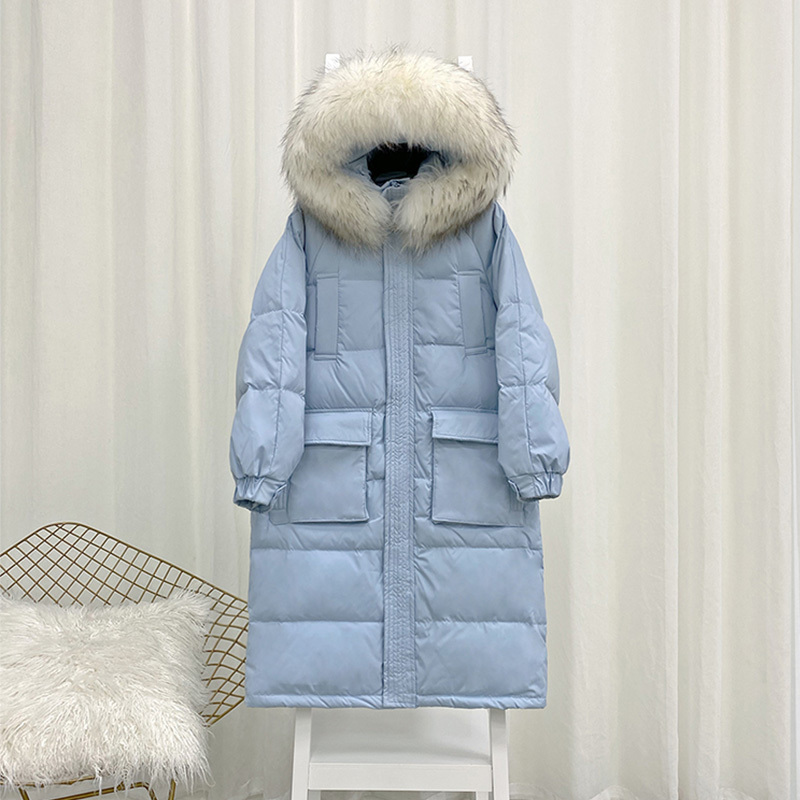 

2021 Winter New Royal Skin with Hoodie 90% White for Low Casual Female Warm Jacket Long Down Parka Q804, Yellow.