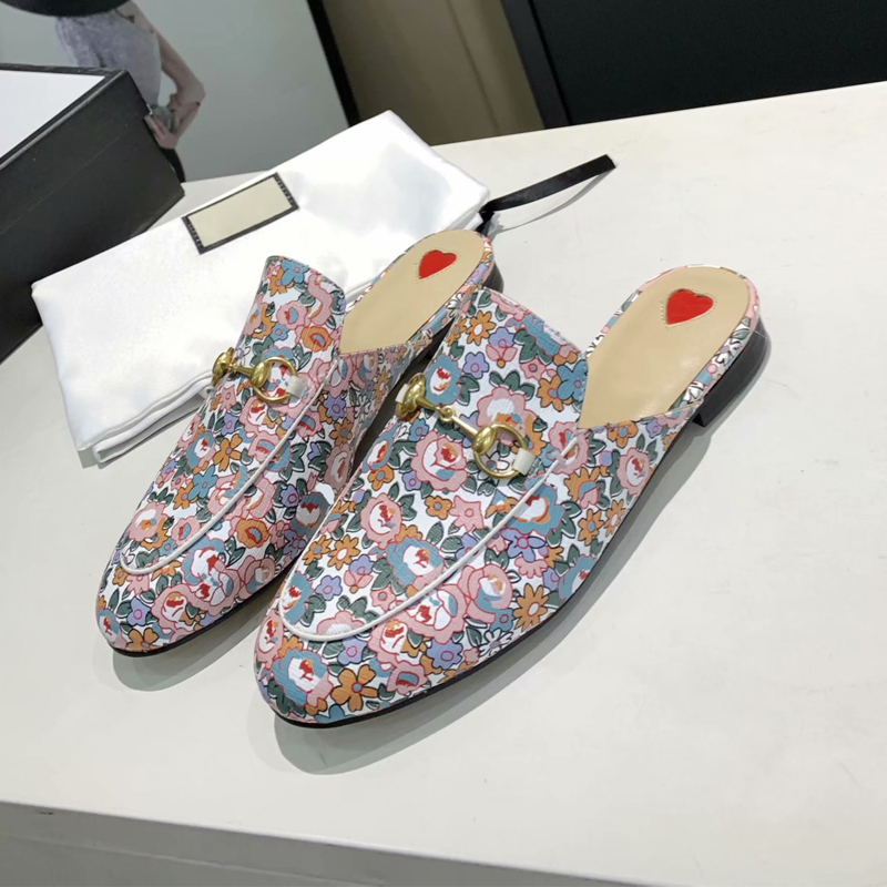 

Women designer summer slippers cowhide leather fashion metal buckle mules princetown lady classic slippers size 35-41, 2#