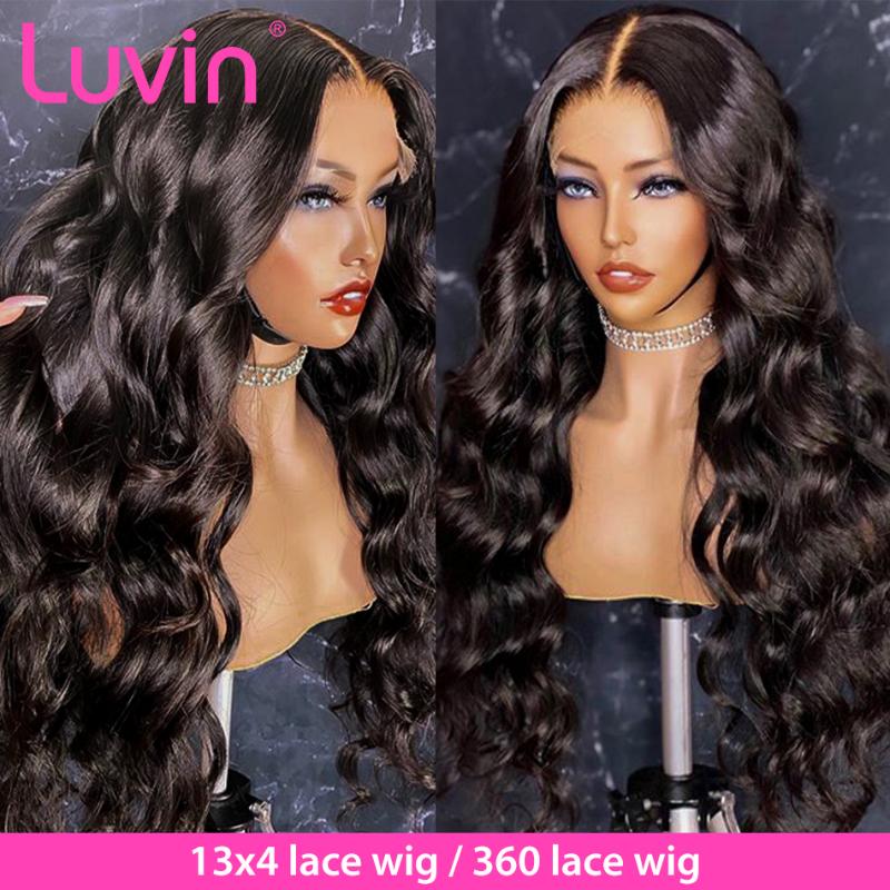 

Luvin Body Wave 360 Lace Frontal Wigs 26 28 30 Inch Pre Plucked With Baby Hair Brazilian Human Hair 180 Density Front Wig Remy, Black;brown