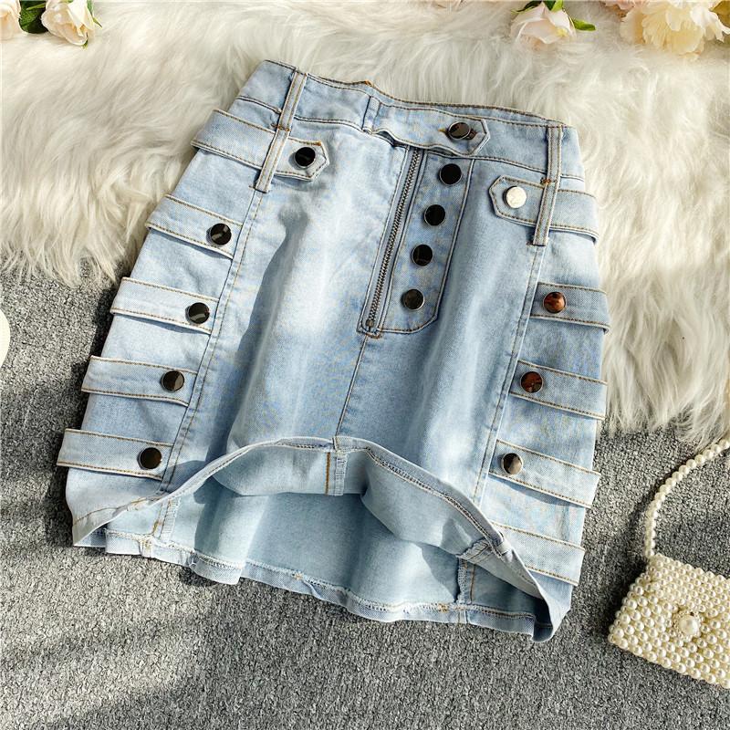 

2020 summer new sexy personality high waist black denim skirt tight-fitting thin bag hip a-line skirt female