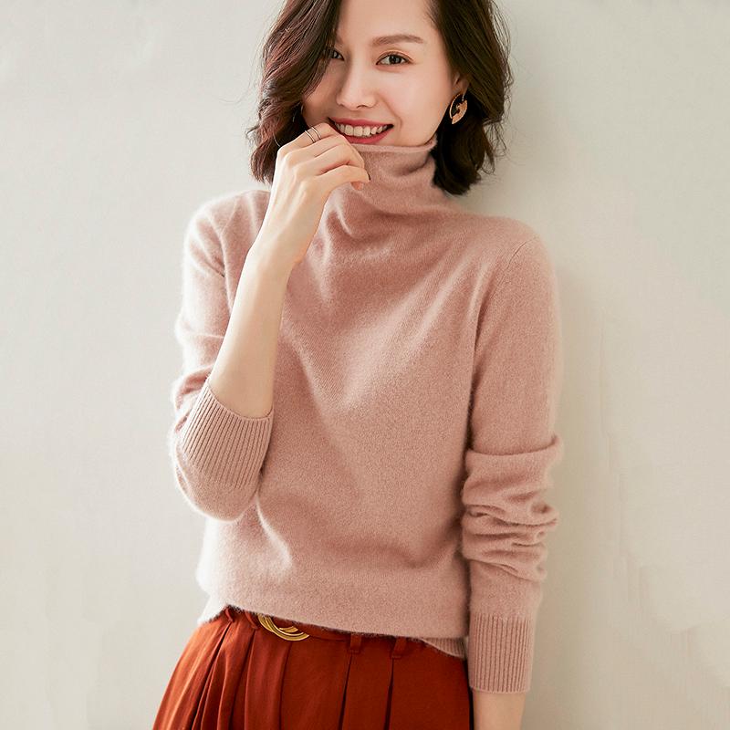 

cashmere turtleneck sweater for women solid pullover winter warm natural wool jacket knitted elegant top female jumper sweaters, Beige