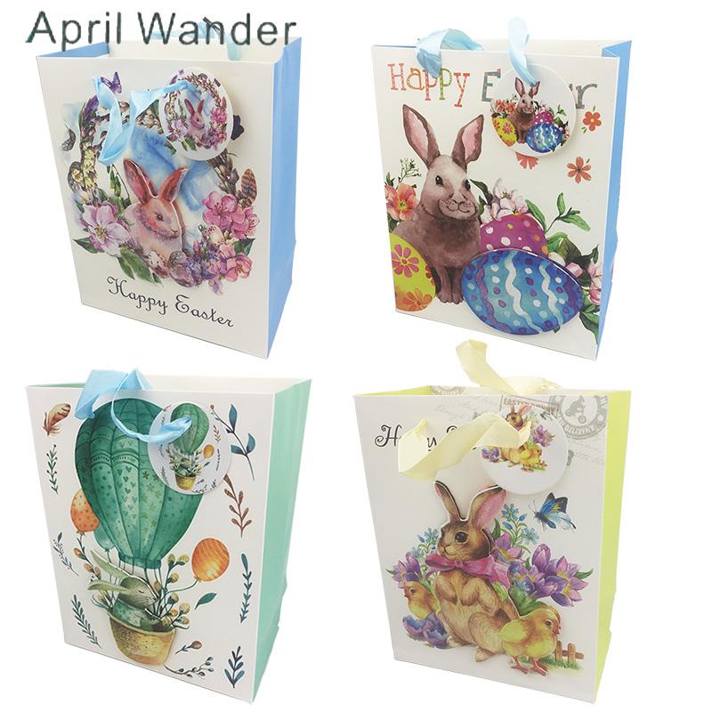 

Gift Wrap 4pcs/lot Lovely Happy Easter Party Bags Handbags Paper For Supplies Grand Event Favors