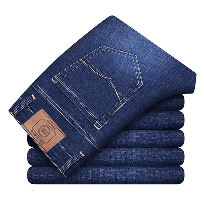 

2021 Spring Men'S Stretch Black Blue Jeans High Quality Business High Waist Loose Casual Pants Male Fashion Slim Denim Trousers