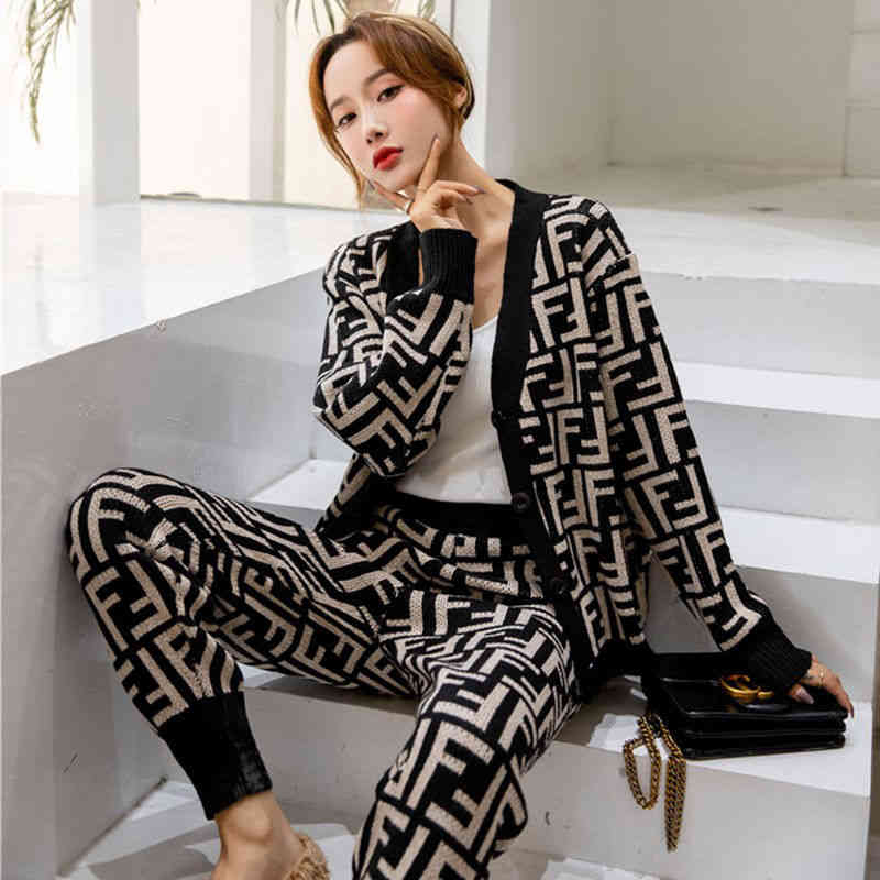 

Sweater women's loose dress cardigan suit sweater spring and autumn new European station coat, F cardigan suit black