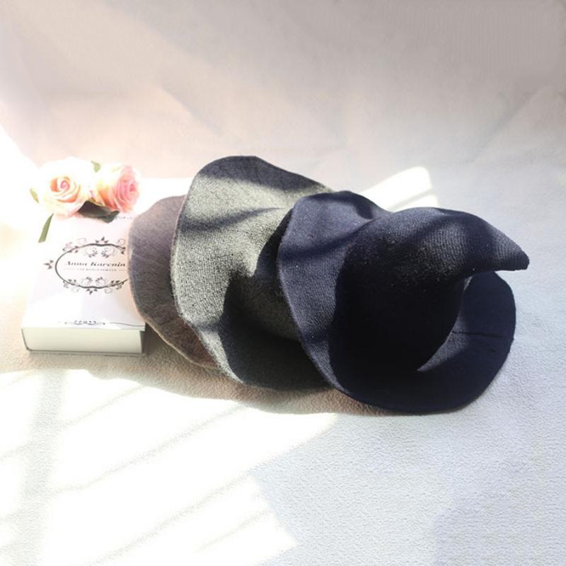 

Halloween Wizard Hat Solid Color Kinitted-Wool Hats For Halloween Party Masquerade Cosplay Costume