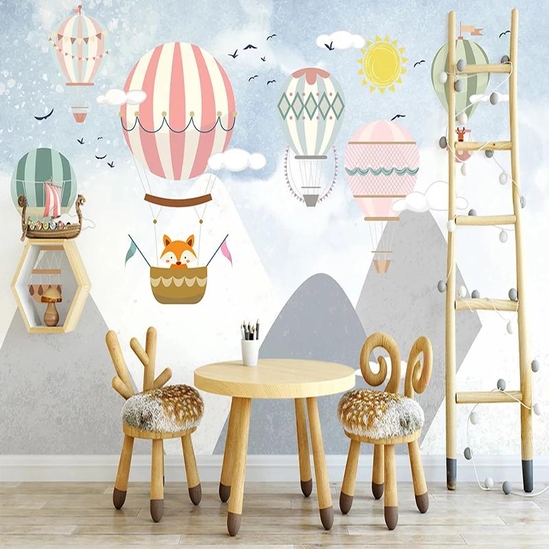

Custom Photo Wallpaper For Bedroom Walls Hand Painted Children Room Hot Air Balloon Mural Waterproof Canvas Painting Wallpaper, Silk cloth
