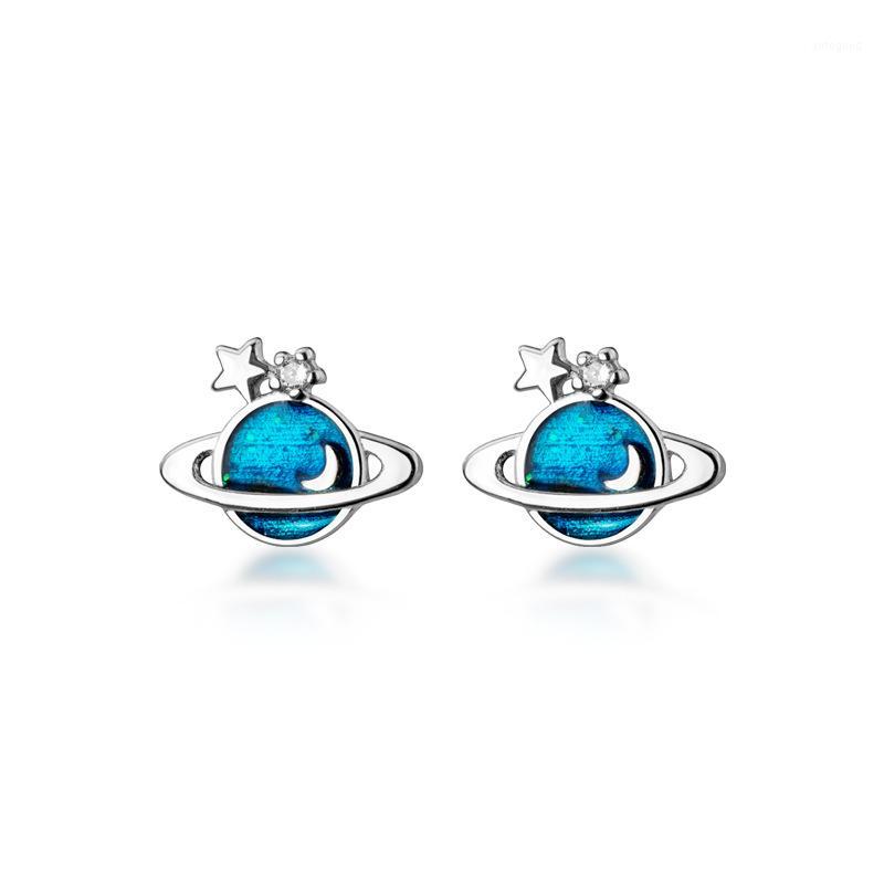 

Stud 925 Sterling Silver Fashion Crystal Zircon Blue Planet Shape Earrings For Women Lady Daughter Party Gift Jewelry1
