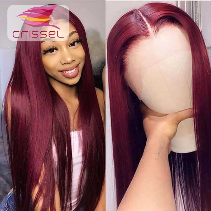 

Crissel 99J Pink Yellow Lace Front Wig Human Hair Wigs Brazilian Colored Middle Part Wigs Remy Hair 150% 13X6X1 Lace Front