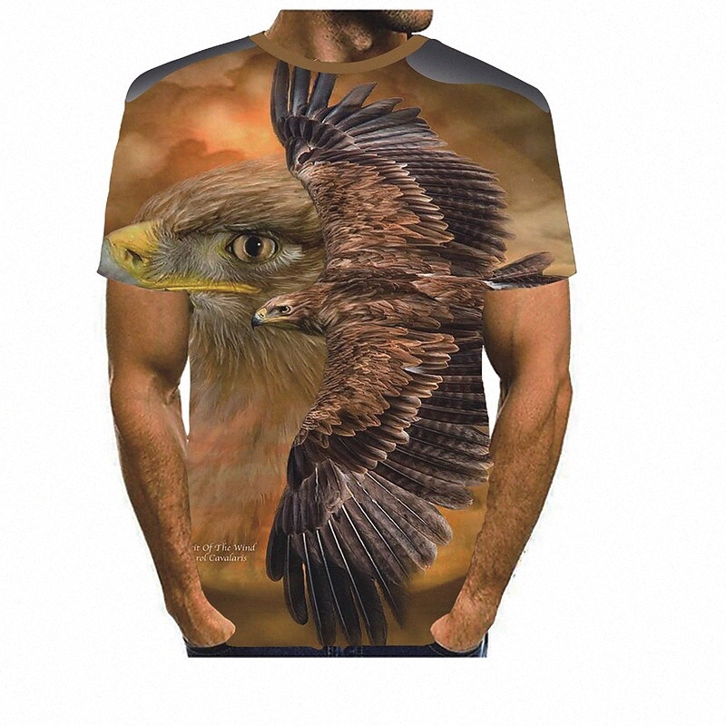 Men's Tee T shirt 3D Print Graphic Eagle Round Neck Party Daily Print Short Sleeve Tops Basic Designer Exaggerated Blue Light Brown Yellow 5