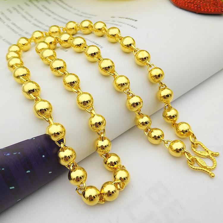 

Thailand Gold Beads 14k Necklace Boutique Sand Gold Men's Beaded Necklace Fine Jewelry Non-Fading Wedding Anniversary Gifts Male