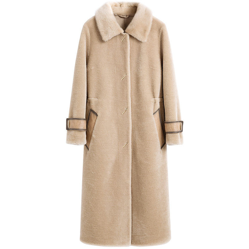 

Royal 2020 Female Winter Jacket, Sheep Cut, 100% Wool, Women's Coats, Korean Mink Collar Ira2, Beige